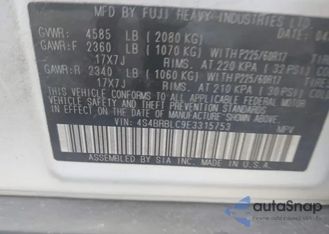 2014 Subaru Outback 2.5I Limited z USA, uszkodzony, nr VIN 4S4BRBLC9E3315753